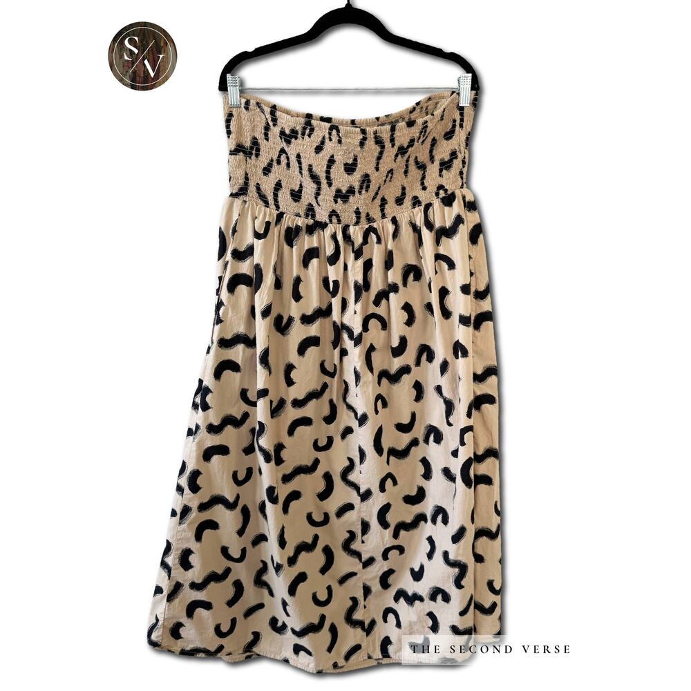 A New Day Strapless Smocked Midi A Line Dress Womens Size XXL Beige Abstract - Picture 3 of 9